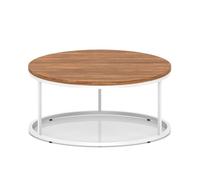 Impulse 1000mm Round Coffee Table With Metal Frame Walnut Top White Leg