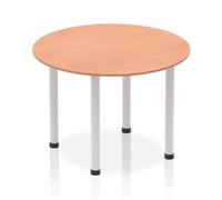 Impulse Bench 1000mm Round Table Beech Top Silver Post Leg
