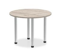 Impulse 1000mm Round Table Grey Oak Top Chrome Post Leg