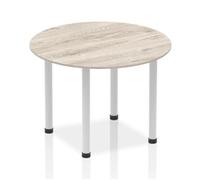 Impulse 1000mm Round Table Grey Oak Top Silver Post Leg