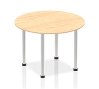 Impulse 1000mm Round Table Maple Top Brushed Aluminium Post Leg