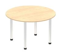 Impulse 1000mm Round Table Maple Top Chrome Post Leg
