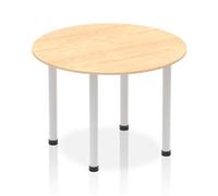 Impulse 1000mm Round Table Maple Top Silver Post Leg