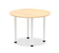Impulse 1000mm Round Table Maple Top White Post Leg