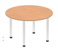 Impulse 1000mm Round Table Oak Top Chrome Post Leg