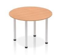 Impulse 1000mm Round Table Oak Top Silver Post Leg