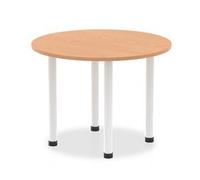 Impulse 1000mm Round Table Oak Top White Post Leg