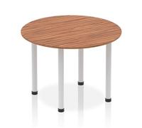 Impulse Bench 1000mm Round Table Walnut Top Silver Post Leg