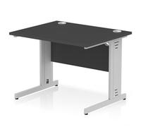 Impulse 1000x800mm Straight Desk Black Top Silver Cable Managed Leg