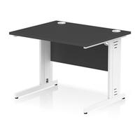 Impulse 1000x800mm Straight Desk Black Top White Cable Managed Leg