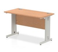 Impulse 1200 x 600mm Straight Office Desk Oak Top Silver Cable Managed Leg
