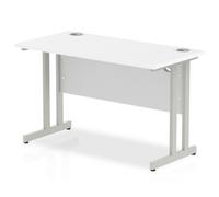 Dynamic Impulse 1200/600 Rectangle Silver Cantilever Leg Desk White
