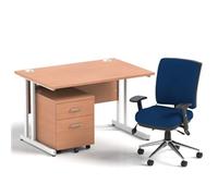 Impulse 1200 Desk Beech/White Cantilever 2 Dr Mobile Ped Blue Chair