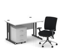 Impulse 1200 Desk Cantilever White/Black 3 Dr Mobile Ped Black Chair