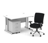 Impulse 1200 Desk Cantilever White/Silver 3 Dr Mobile Ped Black Chair