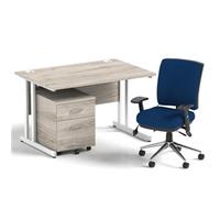 Impulse 1200 Desk Grey Oak/White Cantilever 2 Dr Mobile Ped Blue Chair