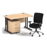 Impulse 1200 Desk Maple/Black Cantilever 2 Dr Mobile Ped Black Chair