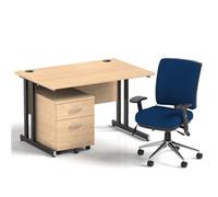 Impulse 1200mm Straight Office Desk Maple Top Black Cantilever Leg with 2 Drawer