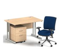 Impulse 1200 Desk Maple/Silver Cantilever 2 Dr Mobile Ped Blue Chair