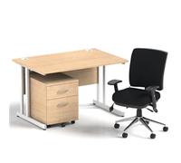 Impulse 1200 Desk Maple/White Cantilever 2 Dr Mobile Ped Black Chair