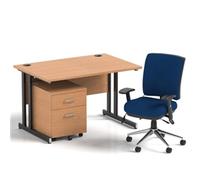 Impulse 1200 Desk Oak/Black Cantilever 2 Drawer Mobile Ped Blue Chair