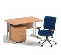 Impulse 1200 Desk Oak/Silver Cantilever 2 Drawer Mobile Ped Blue Chair