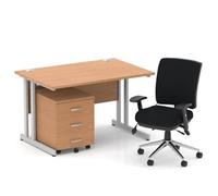 Impulse 1200mm Straight Office Desk Oak Top Silver Cantilever Leg with 3 Drawer