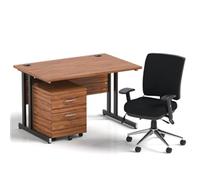 Impulse 1200 Desk Walnut/Black Cantilever 2 Dr Mobile Ped Black Chair