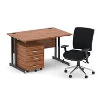 Impulse 1200 Desk Walnut/Black Cantilever 3 Dr Mobile Ped Black Chair
