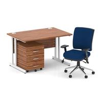 Impulse 1200 Desk Walnut/White Cantilever 3 Dr Mobile Ped Blue Chair