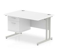 Impulse Cantilever Straight Desk Silver Frame With Fixed Pedestal