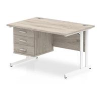Impulse 1200 Rectangle White Cant Leg Desk Grey Oak 1 x 3 Drawer Fixed