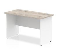 Impulse 1200 x 600mm Straight Desk Grey Oak Top White Panel End Leg