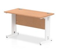 Impulse 1200 x 600mm Straight Desk Oak Top White Cable Managed Leg
