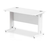 Impulse 1200 x 600mm Straight Desk White Top White Cable Managed Leg