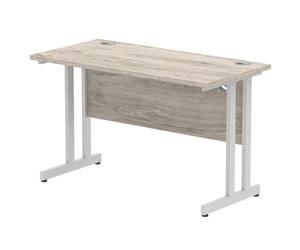 Impulse 1200 x 600mm Straight Office Desk Grey Oak Top Silver Cantilever Leg
