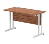 Impulse 1200 x 600mm Straight Office Desk Walnut Top Silver Cantilever Leg