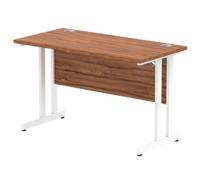 Impulse 1200 x 600mm Straight Office Desk Walnut Top White Cantilever Leg