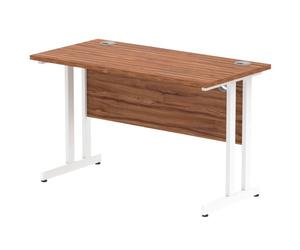 Impulse 1200 x 600mm Straight Office Desk Walnut Top White Cantilever Leg
