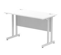 Impulse 1200 x 600mm Straight Office Desk White Top Silver Cantilever Leg