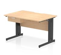 Impulse 1200 x 800mm Scalloped Edge Straight Office Desk Maple Top Black Cable Managed Leg Workstation 1 x 1 Drawer Fixed Pedestal