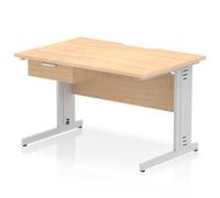 Impulse 1200 x 800mm Scalloped Edge Office Desk Maple Top Silver Cable Managed L