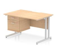 Impulse 1200 x 800mm Scalloped Edge Straight Office Desk Maple Top Silver Cantilever Leg Workstation 1 x 2 Drawer Fixed Pedestal