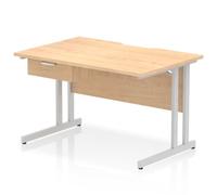 Impulse 1200 x 800mm Scalloped Edge Straight Office Desk Maple Top Silver Cantilever Leg Workstation 1 x 1 Drawer Fixed Pedestal