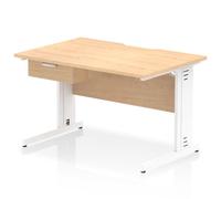 Impulse 1200 x 800mm Scalloped Edge Straight Office Desk Maple Top White Cable Managed Leg Workstation 1 x 1 Drawer Fixed Pedestal