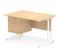 Impulse 1200 x 800mm Scalloped Edge Straight Office Desk Maple Top White Cantilever Leg Workstation 1 x 2 Drawer Fixed Pedestal