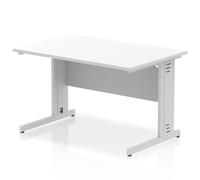 Impulse 1200 x 800mm Scalloped Edge Straight Office Desk White Top Silver Cable Managed Leg