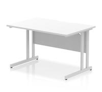 Impulse 1200 x 800mm Scalloped Edge Straight Office Desk White Top Silver Cantilever Leg