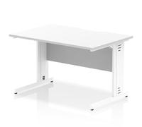 Impulse 1200 x 800mm Scalloped Edge Straight Office Desk White Top White Cable Managed Leg