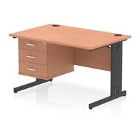 Impulse 1200 x 800mm Straight Office Desk Beech Top Black Cable Managed Leg Workstation 1 x 3 Drawer Fixed Pedestal